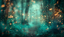 A Rich Teal And Mocha Abstract Canvas, With Bokeh Lights Evoking The Calm, Soothing Presence Of Ancient Forests Whispering Secrets To Those Who Walk Their Paths. The Scene Is Mystical And Grounding.