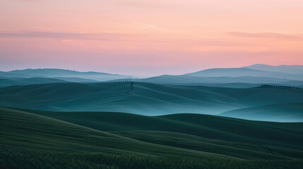 Wall Mural - A simple view of rolling hills under a pastel sunset