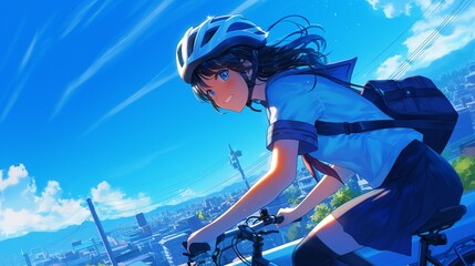 Wall Mural - 自転車に乗る女子学生12