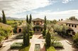 A historic Spanish hacienda surrounded by ancient olive groves and vineyards, with sun-drenched courtyards and terracotta-tiled rooftops, Generative AI