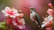  A tiny hummingbird sipping nectar from a delicate flower blossom