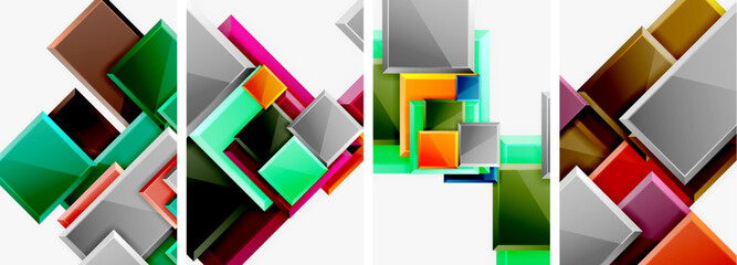 Aufkleber - A visually striking composition of four vibrant rectangles in magenta, creating a symmetrical pattern on a white background, reminiscent of modern art
