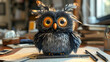 Mischievous Owl Trickster Swaps Office Pens with Quills,Causing Humorous Chaos in Cinematic 3D Render