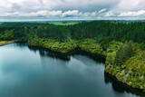 Fototapeta Natura - Drone perspective  of Lake Mangamahoe Taranaki  surrounded by forest