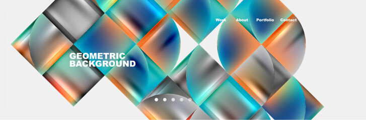 Aufkleber - A vibrant geometric background featuring squares and circles in various shades of azure, aqua, and electric blue on a white backdrop