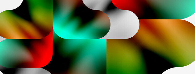Aufkleber - A vibrant and colorful abstract background featuring circles and squares in shades of red and electric blue on a white backdrop, resembling a liquid drink in a glass with a unique pattern