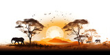 Fototapeta Dziecięca - African sunset with animals and birds silhouette in the background
