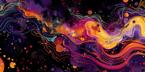 Wall Mural - Create an abstract design inspired by the movement of celestial bodies within a galaxy, incorporating swirling patterns and bursts of star clusters against a deep cosmic backdrop.


