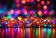 shine bokeh christmas light city glistering blur background many-coloured bright shiny holiday abstract design colourful defocused copy space black round night colours sharpened