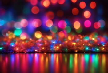 Sticker - shine bokeh christmas light city glistering blur background many-coloured bright shiny holiday abstract design colourful defocused copy space black round night colours sharpened