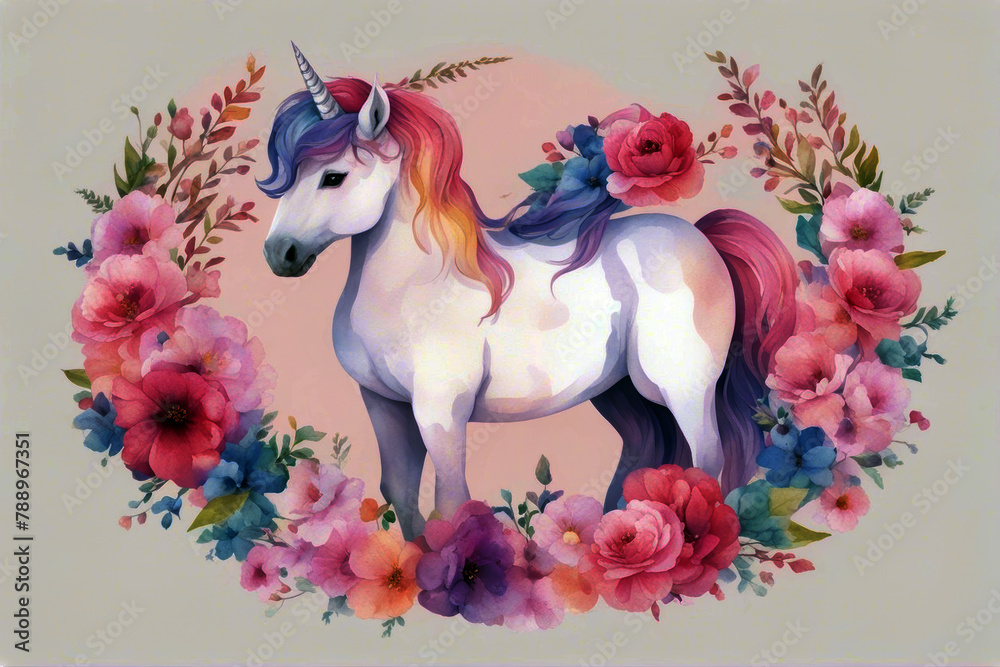 pony Trendy pink rainbow cute unicorns unicorn watercolor illustration ...