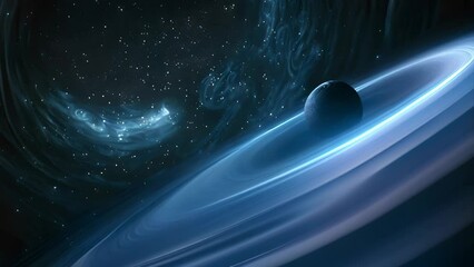 Wall Mural - planet with rings against a backdrop of a starry swirl. the concept of cosmic depth and galactic phe