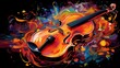Abstract and colorful illustration of a violin on a black background