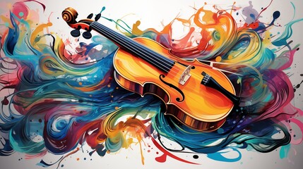 Wall Mural - Abstract and colorful illustration of a violin on a white background