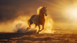 Horse Running in the Desert at Sunset in Hyperrealistic Style