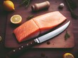 salmon fillet on a wooden board