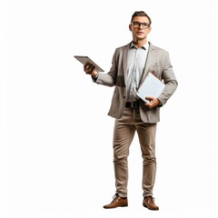 Wall Mural - A man in a suit holding a tablet and a folder