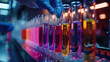 researcher in a biotechnology laboratory carefully pipetting colourful liquids into test tubes. 