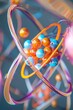 © ItziesDesign - A creative depiction of an atom, electrons orbiting in vibrant paths around a nucleus, visualizing the fundamental building blocks of matter in an engaging way