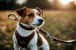 Funny leash Russell terrier little dog Jack leather small pedigree breed isolated walk adorable brown puppy pedigreed younger cute friends