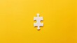 Top view photo of a Missing piece of white jigsaw or puzzle in center over yellow background use for completesuccessideafinishgoalbusinessflat lay top view mockup item concept : Generative AI