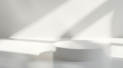 Fototapete - Empty white product presentation podium with trendy shadows Abstract minimal empty stage Cosmetic package mockup : Generative AI
