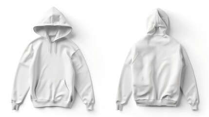 Wall Mural - Template blank flat white hoodie Hoodie sweatshirt with long sleeve flatlay mockup for design and print Hoody front and back top view isolated on white background : Generative AI