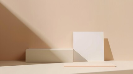 Aufkleber - Paper card mockup and stationery on a beige background Minimalistic business workspace : Generative AI