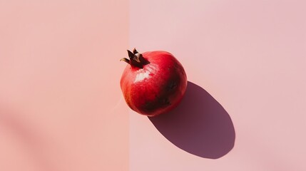 Canvas Print - Red pomegranate fruit on pastel pink background Minimal flat lay concept : Generative AI