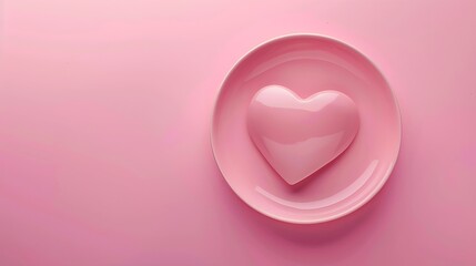 Wall Mural - Empty pink heart shaped plate on pink background table Flat lay top view copy space : Generative AI