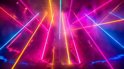 abstract colorful neon light background performance stage laser show illumination