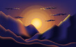 flat illustration of a sunrise between the beautiful mountains. vector illustration with gradient color. for background  website  card  and wallpaper