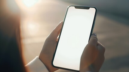 Leinwandbilder - Mockup image of woman hand using and touching on blank white screen mobile smartphone close up vintage tone : Generative AI