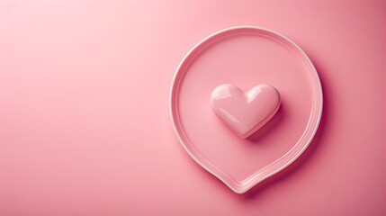 Aufkleber - Empty pink heart shaped plate on pink background table Flat lay top view copy space : Generative AI