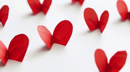 Poster - Red paper hearts isolated on white background : Generative AI