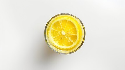 Poster - Glass of Lemon juice or lemonade isolated on white background Top view Flat lay : Generative AI