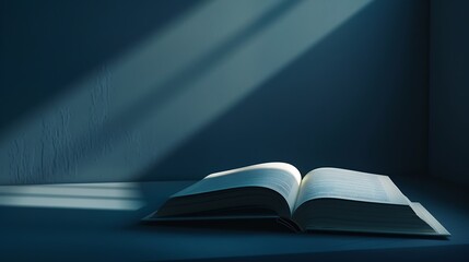 Poster - Open and closed books on dark blue table : Generative AI