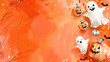 Halloween background with pumpkin, ghost and bats