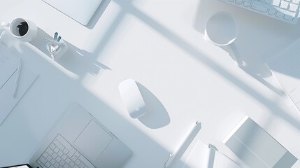 Leinwandbilder - White office desk with laptop and supplies Top view with copy space flat lay : Generative AI