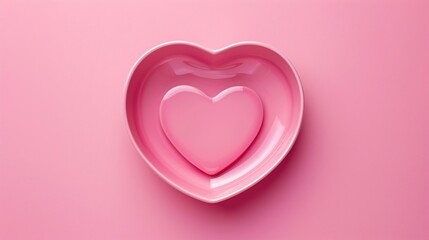 Aufkleber - Empty pink heart shaped plate on pink background table Flat lay top view copy space : Generative AI