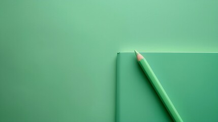 Aufkleber - Minimal work space  sketchbook and green pastel pencil on green pastel background Top view  flat lay : Generative AI