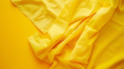 Poster - top view with yellow empty kitchen napkin isolated on table background Folded cloth for mockup with copy space Flat lay Minimal style : Generative AI
