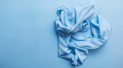 Poster - top view with blue kitchen napkin isolated on table background Folded cloth for mockup with copy space Flat lay Minimal style : Generative AI