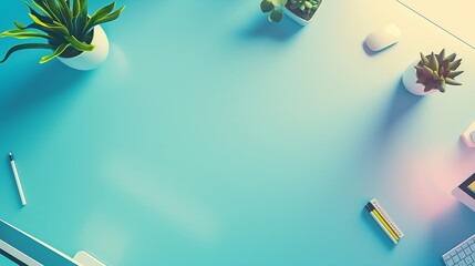 Poster - Colored office desk table with computer Top view with copy space : Generative AI