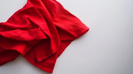 Poster - top view with red empty kitchen napkin isolated on table background Folded cloth for mockup with copy space Flat lay Minimal style : Generative AI