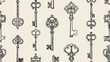 Seamless vintage pattern with old victorian door keys