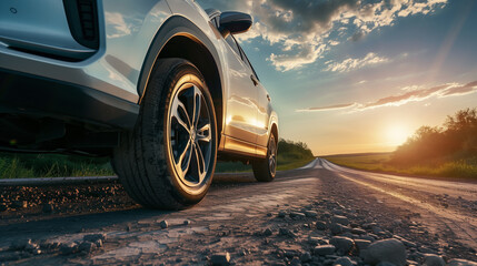 Poster - low angle view of modern SUV car on road 
