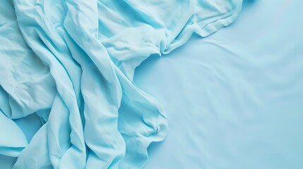 Poster - top view with blue kitchen napkin isolated on table background Folded cloth for mockup with copy space Flat lay Minimal style : Generative AI