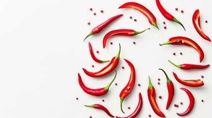 Poster - red hot chili pepper with slices isolated on white background Top view Flat lay : Generative AI