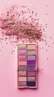 at lay of makeup include shades of pink glitter eye shadow palette cases pattern